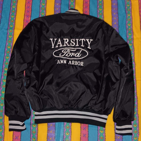 New 80s Ford Varsity Ann Arbor Dealership Vintage Satin Jacket